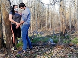 Sex on nature with corona mask